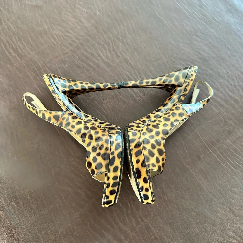 VIA SPIGA ANIMAL PRINT SLINGBACK STRAP PLATFORM STILETTOS SANDAL SHOES 8